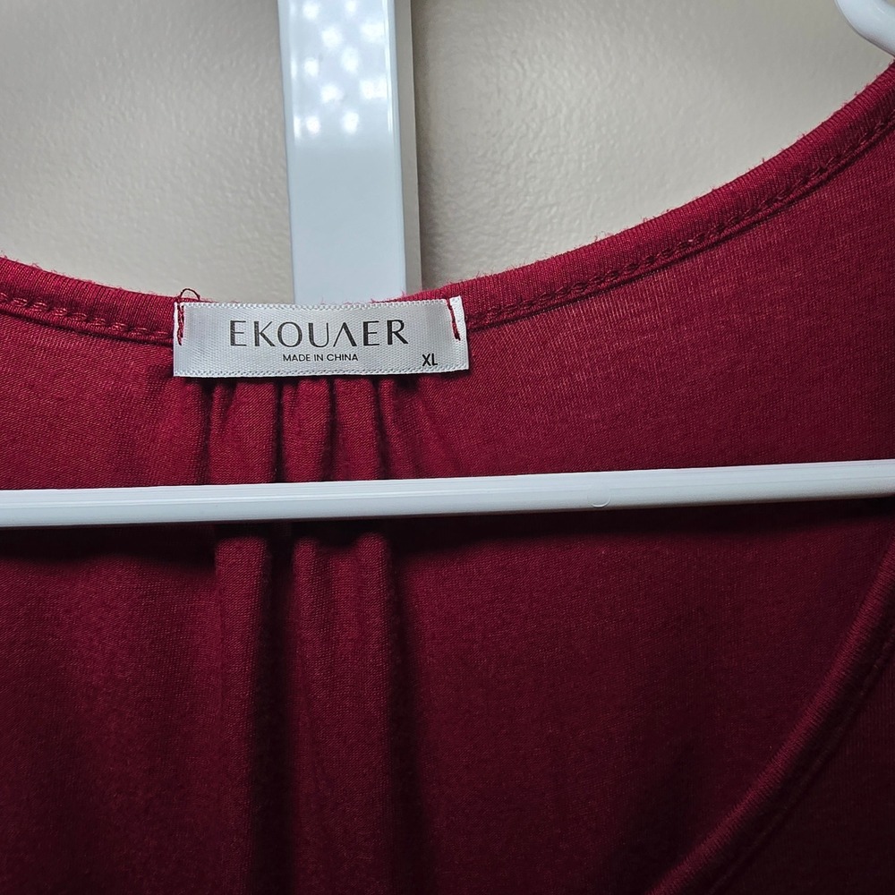 Ekouaer Women's Burgundy Ruched Short Sleeve Maternity‎ Top XL - Picture 3 of 4